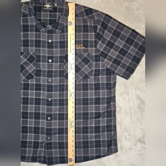 Harley Davidson Short Sleeve Button Up Shirt 3XL Black  Plaid With Flaming Skull - Picture 5 of 12